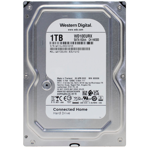 Жесткий диск RECERTIFIED HDD WD SATA3 1Tb для видеонаблюдения - 5400 RPM, 64MB кеш, 1 год гарантии