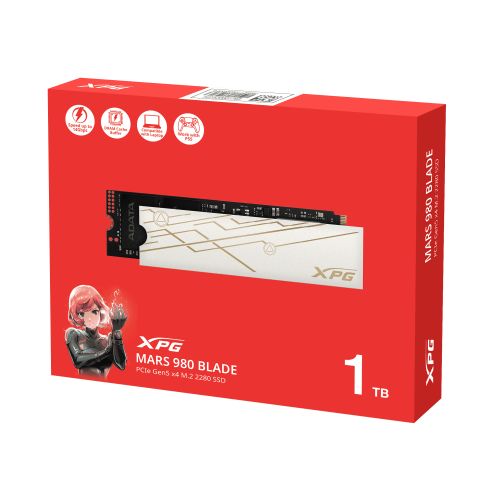 Твердотельный накопитель/ ADATA SSD XPG MARS 980 BLADE, 1000GB, M.2(22x80mm), NVMe, PCIe 5.0 x4, 3D NAND, R/W 14000/10000MB/s, IOPs 1 600 000/1 650 000, TBW 740, DWPD 0.4, with Heat Sink (5 лет) ADATA