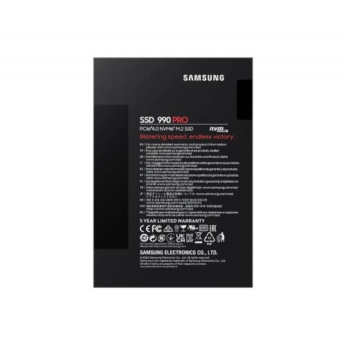 Твердотельные накопители/ Samsung SSD 990 PRO, 1000GB, M.2(22x80mm), NVMe 2.0, PCIe 4.0 x4, V-NAND TLC, R/W 7450/6900MB/s, IOPs 1 200 000/1 550 000, DRAM buffer 1024MB, TBW 600, DWPD 0.33 (12 мес.) Samsung Electronics