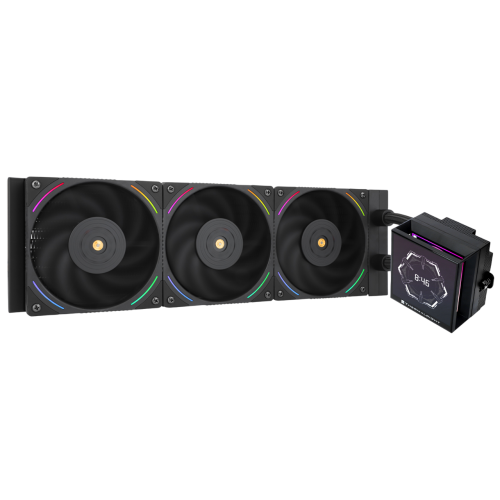 Водяное охлаждение для процессора/ Water Cooling System Thermalright Hyper Vision 360 (360mm, LED, Black, ARGB/ Fans: 3x120mm, 69CFM, 27dBA, 2150RPM/ Pump height 68mm, 6400RPM, Rad thickness 27mm/ S: 1700, 1200, 1851, 115X, 2011, 2066, AM5, AM4) Thermalri
