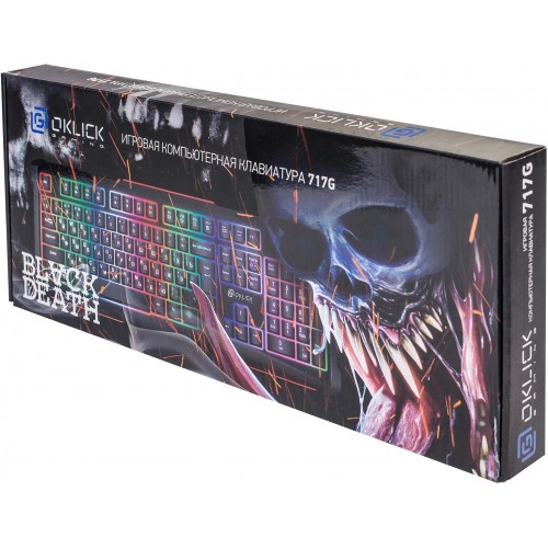 Клавиатура Оклик 717G BLACK DEATH: USB мультимедийная игровая клавиатура с LED подсветкой (черный/оранжевый, 1.5м)