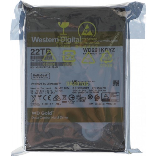 Жесткий диск WD SATA-III 22TB WD221KRYZ Server Gold 512E (7200rpm) 512Mb 3.5 - Надежное решение для серверов