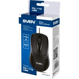 Мышь SVEN RX-110 USB чёрная (2+1кл. 1000DPI, цвет. картон, каб. 1,5м)