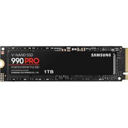 Твердотельный накопитель/ Samsung SSD 990 PRO, 1000GB, M.2(22x80mm), NVMe 2.0, PCIe 4.0 x4, V-NAND TLC, R/W 7450/6900MB/s, IOPs 1 200 000/1 550 000, DRAM buffer 1024MB, TBW 600, DWPD 0.33, with Heatsink (12 мес.)