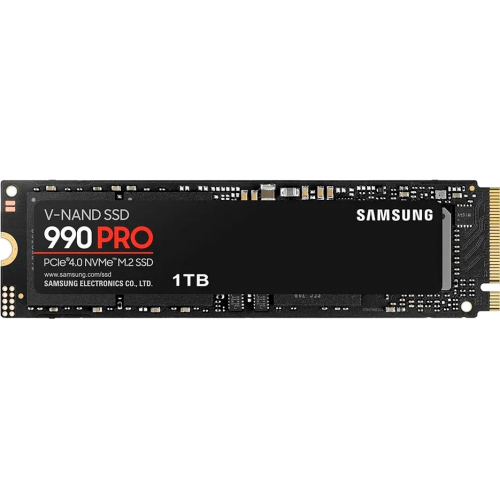 Твердотельный накопитель/ Samsung SSD 990 PRO, 1000GB, M.2(22x80mm), NVMe 2.0, PCIe 4.0 x4, V-NAND TLC, R/W 7450/6900MB/s, IOPs 1 200 000/1 550 000, DRAM buffer 1024MB, TBW 600, DWPD 0.33, with Heatsink (12 мес.) Samsung Electronics