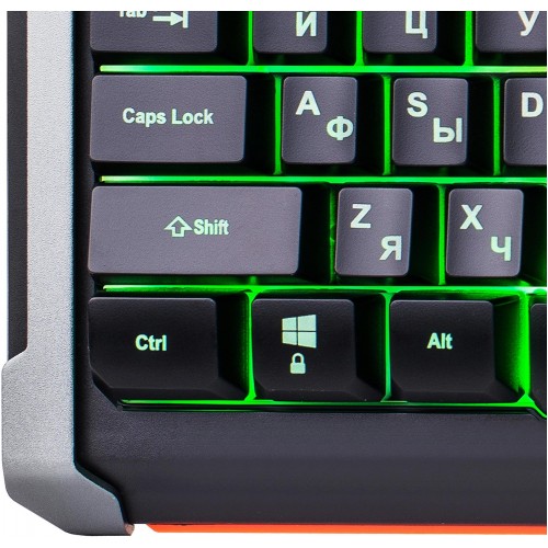 Клавиатура Оклик 717G BLACK DEATH: USB мультимедийная игровая клавиатура с LED подсветкой (черный/оранжевый, 1.5м)