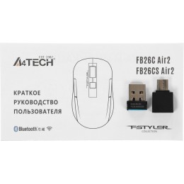 Мышь A4Tech Fstyler FB26CS Air2 серый/черный оптическая 2000dpi silent беспров. BT/Radio USB для ноутбука 4but (FB26CS AIR2 SMOKY GREY)