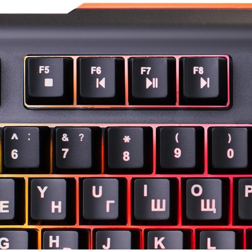 Клавиатура Оклик 717G BLACK DEATH: USB мультимедийная игровая клавиатура с LED подсветкой (черный/оранжевый, 1.5м)