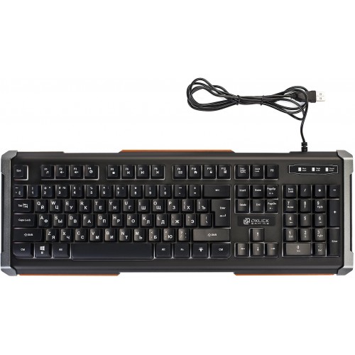 Клавиатура Оклик 717G BLACK DEATH: USB мультимедийная игровая клавиатура с LED подсветкой (черный/оранжевый, 1.5м)