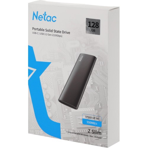 Накопитель SSD Netac USB-C 128Gb NT01ZSLIM-128G-32BK Z Slim 1.8" черный