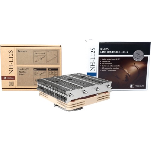 Кулер для процессора/ CPU Cooler Noctua NH-L12S (88W, 4-pin PWM, 70mm, Al/Cu, 4x6mm, 1x120x120x15mm, 55.44CFM, 23.9dBA, 1850RPM, S: 1851/1700/1200/115X, AM5/AM4, Beige/Brown)