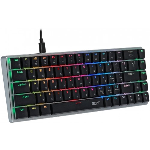 Клавиатура Acer OKW302 Механическая Серебристая USB Multimedia для Геймеров с LED Подсветкой для Ноутбуков (1.8м)