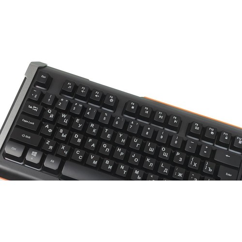 Клавиатура Оклик 717G BLACK DEATH: USB мультимедийная игровая клавиатура с LED подсветкой (черный/оранжевый, 1.5м)