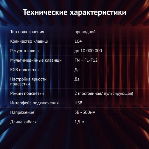 Клавиатура Оклик 717G BLACK DEATH: USB мультимедийная игровая клавиатура с LED подсветкой (черный/оранжевый, 1.5м)