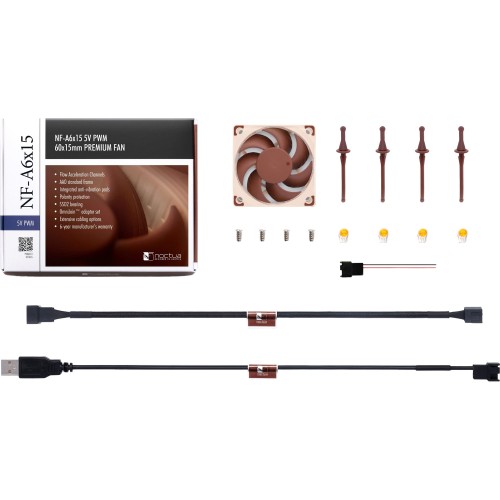 Кулер для корпуса/ Case Cooler Noctua NF-A6x15 5V PWM (60x60x15mm, 4-pin PWM, 23.4CFM, 19.8dBA, 3500RPM, Beige/Brown)