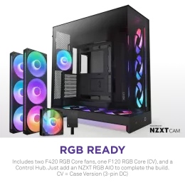 Корпус без блока питания/ Case NZXT H9 Flow RGB+ (2025), Midi-Tower, TG, 6x140mm RGB + 1x120mm RGB, 2xUSB-A 3.2 + 1xUSB-C 3.2, E-ATX, ATX, mATX, mITX Black