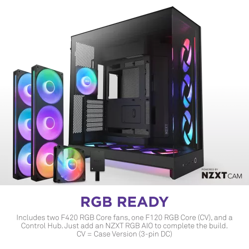 Корпус без блока питания/ Case NZXT H9 Flow RGB+ (2025), Midi-Tower, TG, 6x140mm RGB + 1x120mm RGB, 2xUSB-A 3.2 + 1xUSB-C 3.2, E-ATX, ATX, mATX, mITX Black NZXT