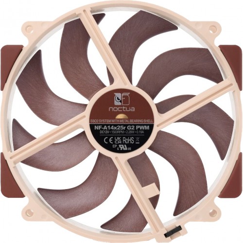 Кулер для корпуса/ Case Cooler Noctua NF-A14x25r G2 PWM (140x140x25mm, 4-pin PWM, 91.58CFM, 24.8dBA, 1500RPM, Beige/Brown)