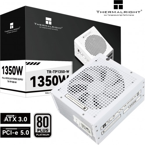 Блок питания 1350W/ Power Supply Thermalright, 1350W 80+ Platinum (ATX, 3.0, PCIe 5.0, Full modular, 1x24(20+4)pin 600mm, 4xCPU 8(4+4)pin, 10xPCIe 8(6+2)pin, 2x12VHPWR PCIe 5.0 12+4pin 650mm, 14xSATA, 8xMOLEX4pin, Active, 140x140mm, 170x150x86mm, OPP, OVP