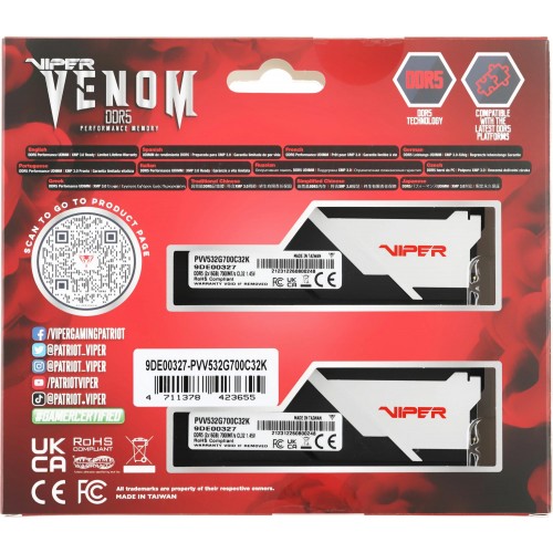 Купить оперативную память DDR5 2x16Gb 7000MHz Patriot Viper Venom с радиатором - PVV532G700C32K для игрового ПК