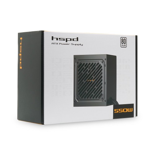 Блок питания/ Power Supply HSPD, 550W 80+ White (ATX, 2.31, Non-modular, 1x24(20+4)pin 500mm, 1xCPU 8(4+4)pin 550mm, 1xPCIe 8(6+2)pin 500mm, 1xSATA*3 400+150+150mm, 1xSATA*2 400+150mm, 1xMOLEX*2 400+150mm , Active, 120x120mm, 150x140x86mm, APFC, OVP, OPP,