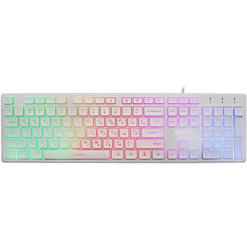 Клавиатура Оклик 550ML белая USB Slim с мультимедийными клавишами и LED-подсветкой, кабель 1.5м