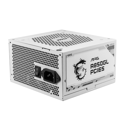 Блок питания ПК/ Power Supply MSI MAG A850GL PCIE5 WHITE, 850W 80+ Gold (ATX, 3.1, PCIe 5.1, Full modular, 1x24(20+4)pin, 2xCPU 8(4+4)pin, 4xPCIe*2 8(6+2)pin, 1x12VHPWR, 8xSATA3, 4xMOLEX4pin, Active, 120x120mm, 140x150x86mm, APFC, white) MSI