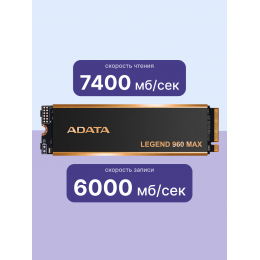 Твердотельный накопитель/ ADATA SSD LEGEND 960 MAX, 1000GB, M.2(22x80mm), NVMe 1.4, PCIe 4.0 x4, 3D NAND, R/W 7400/6000MB/s, IOPs 730 000/610 000, DRAM buffer 1000MB, TBW 780, DWPD 0.43, with BIG Heat Spreader (5 лет)