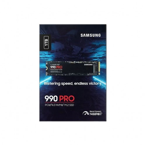 Твердотельный накопитель/ Samsung SSD 990 PRO, 1000GB, M.2(22x80mm), NVMe 2.0, PCIe 4.0 x4, V-NAND TLC, R/W 7450/6900MB/s, IOPs 1 200 000/1 550 000, DRAM buffer 1024MB, TBW 600, DWPD 0.33, with Heatsink (12 мес.) Samsung Electronics