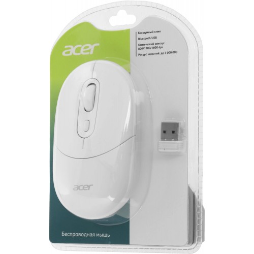 Купить беспроводную оптическую мышь Acer OMR301 белого цвета с 1600dpi и 4 кнопками (BT/Radio USB)