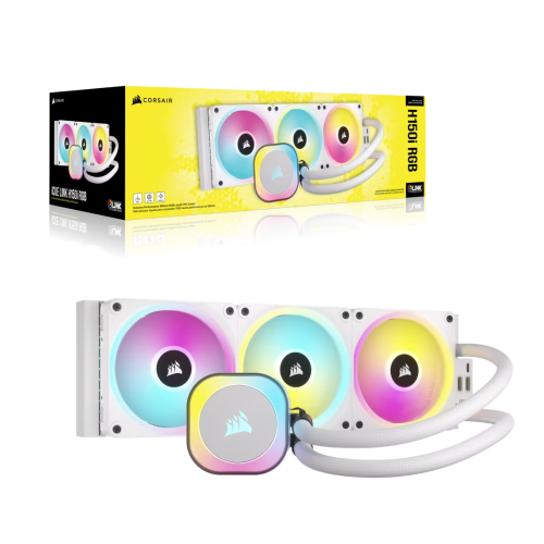 Система жидкостного охлаждения/ Water Cooling System Corsair iCUE LINK H150i RGB (360mm, White, RGB/ Fans: 3x120mm, 63.1CFM, 37dBA, 2400RPM/Rad thickness 27mm/ S: 1851, 1700, 1200, 115X, AM5, AM4) Corsair