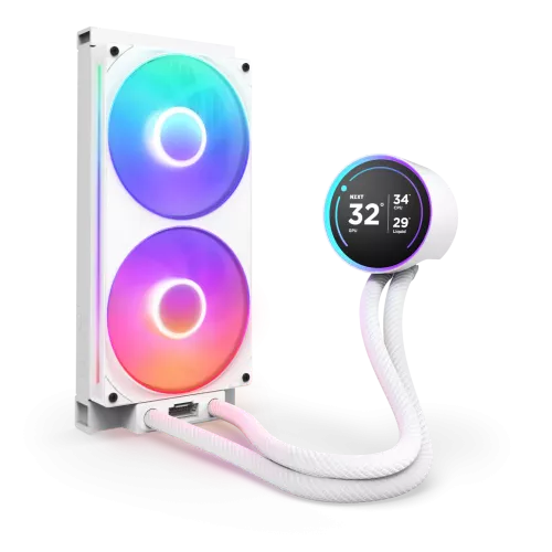 Система жидкостного охлаждения для ПК/ Water Cooling System NZXT Kraken Elite 280 RGB (250W, 280mm, LED temp., White/ Fans: 2x140mm, 98.61CFM, 34.5dBA, 2000RPM/ Pump height 65mm, 2800RPM, Rad thickness 27mm/ S: 1851, 1700, 1200, 115X, AM5, AM4) NZXT