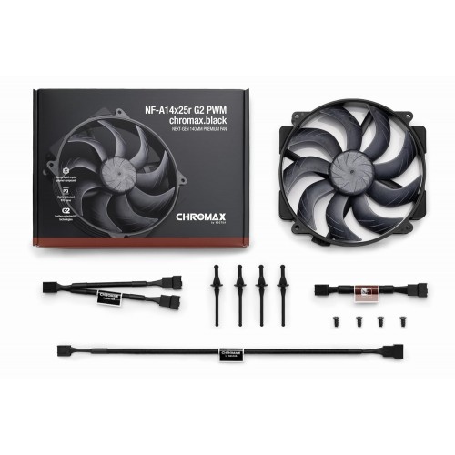 Кулер для корпуса/ Case Cooler Noctua NF-A14x25r G2 PWM chromax.black.swap (140x140x25mm, 4-pin PWM, 91.58CFM, 24.8dBA, 1500RPM, Black)