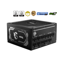 Блок питания ПК/ Power Supply MSI MAG A1250GL PCIE5, 1250W 80+ Gold (ATX, 3.1, PCIe 5.1, Full modular, 1x24(20+4)pin, 2xCPU 8(4+4)pin, 4xPCIe*2 8(6+2)pin, 1x12V-2x6, 15xSATA3, 4xMOLEX4pin, Active, 135x135mm, 150x150x86mm, APFC, black)