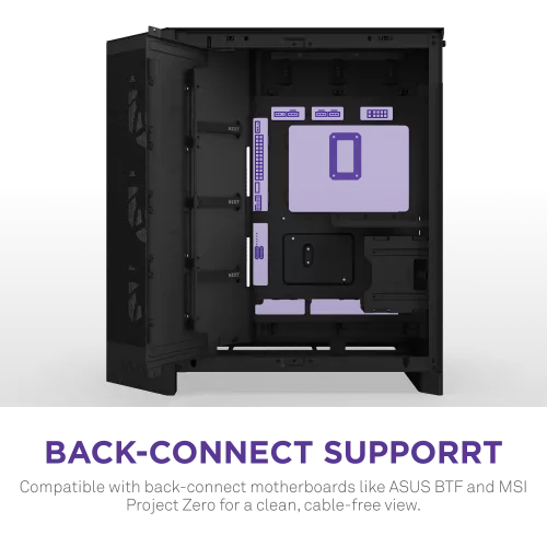 Корпус без блока питания/ Case NZXT H9 Flow RGB+ (2025), Midi-Tower, TG, 6x140mm RGB + 1x120mm RGB, 2xUSB-A 3.2 + 1xUSB-C 3.2, E-ATX, ATX, mATX, mITX Black NZXT