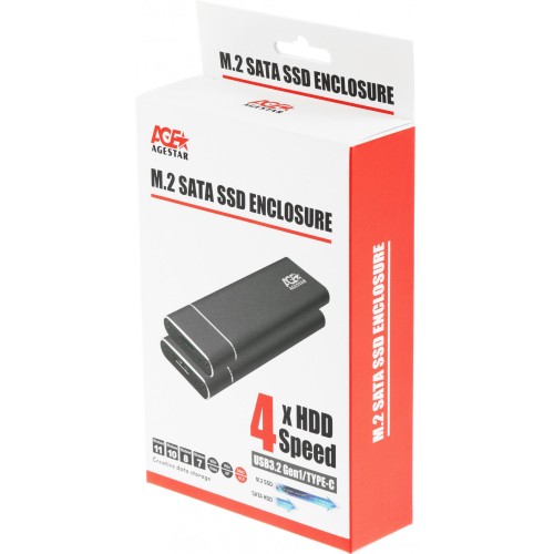 Внешний корпус для SSD AgeStar 3UBNF5C: SATA III, USB 3.0, Type-C, алюминий, черный, M2 2280 B-key