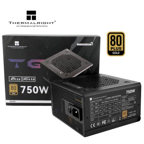 Блок питания ПК/ Power Supply Thermalright, 750W 80+ Gold (ATX, 3.0, PCIe 5.0, Non-modular, 1x24(20+4)pin, 1xCPU 8(4+4)pin, 2xPCIe*2 8(6+2)pin, 5xSATA3, 1x12+4pin (12VHPWR PCIe 5.0 12+4pin 600mm), 3xMOLEX4pin, Active, 120x120mm, 150x140x86mm, APFC, black)