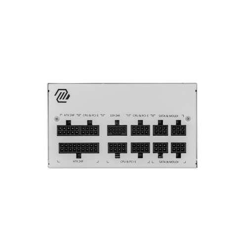 Блок питания ПК/ Power Supply MSI MAG A850GL PCIE5 WHITE, 850W 80+ Gold (ATX, 3.1, PCIe 5.1, Full modular, 1x24(20+4)pin, 2xCPU 8(4+4)pin, 4xPCIe*2 8(6+2)pin, 1x12VHPWR, 8xSATA3, 4xMOLEX4pin, Active, 120x120mm, 140x150x86mm, APFC, white) MSI