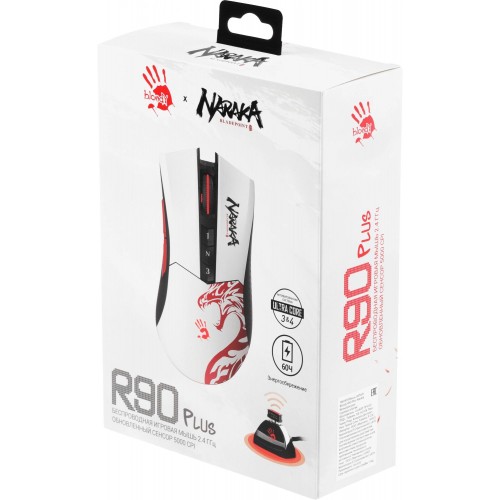 Купить беспроводную оптическую мышь A4Tech Bloody R90 Plus Naraka белую с рисунком, 5000 DPI, 7 кнопок - идеальный выбор для геймеров