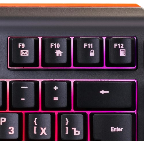 Клавиатура Оклик 717G BLACK DEATH: USB мультимедийная игровая клавиатура с LED подсветкой (черный/оранжевый, 1.5м)