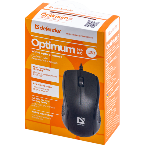 Defender Проводная оптическая мышь Optimum MB-160 черный,3 кнопки,1000 dpi Defender