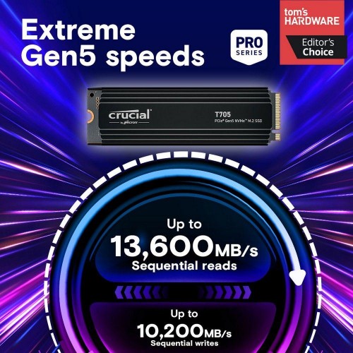 Твердотельный накопитель Crucial T705 1TB PCIe Gen5 NVMe M.2 SSD with heatsink CT1000T705SSD5