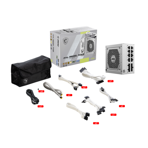 Блок питания ПК/ Power Supply MSI MAG A850GL PCIE5 WHITE, 850W 80+ Gold (ATX, 3.1, PCIe 5.1, Full modular, 1x24(20+4)pin, 2xCPU 8(4+4)pin, 4xPCIe*2 8(6+2)pin, 1x12VHPWR, 8xSATA3, 4xMOLEX4pin, Active, 120x120mm, 140x150x86mm, APFC, white) MSI