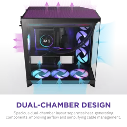 Корпус без блока питания/ Case NZXT H9 Flow RGB+ (2025), Midi-Tower, TG, 6x140mm RGB + 1x120mm RGB, 2xUSB-A 3.2 + 1xUSB-C 3.2, E-ATX, ATX, mATX, mITX Black
