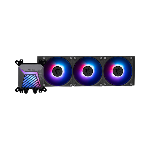 Система жидкостного охлаждения/ Water Cooling System MSI MAG CORELIQUID A15 360 (300W, 360mm, Black, ARGB/ Fans: 3x120mm, 64.89CFM, 28.7dBA, 2050RPM/ Pump 20dBA, 3400RPM, Rad thickness 27mm/ S: 1851, 1700, AM5, AM4) MSI