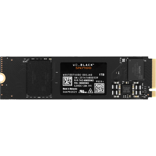 Твердотельные накопители/ WD SSD Black SN7100, 1000GB, M.2(22x80mm), NVMe, PCIe 4.0 x4, 3D TLC, R/W 7250/6900MB/s, IOPs 1 000 000/1 400 000, TBW 600, DWPD 0.3 (12 мес.) WD