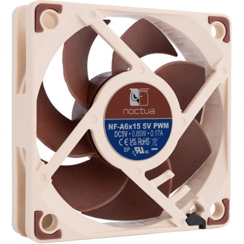 Кулер для корпуса/ Case Cooler Noctua NF-A6x15 5V PWM (60x60x15mm, 4-pin PWM, 23.4CFM, 19.8dBA, 3500RPM, Beige/Brown)