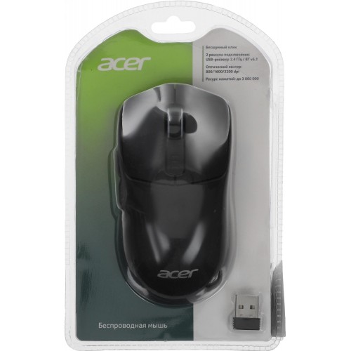 Купить беспроводную оптическую мышь Acer OMR312 черного цвета с DPI 3200 и 5 кнопками