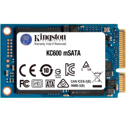 Твердотельный накопитель/ Kingston SSD KC600, 1024GB, mSATA, SATA3, 3D TLC, R/W 550/520MB/s, IOPs 90 000/80 000, DRAM buffer 1024MB, TBW 600, DWPD 0.32 (12 мес)