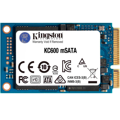 Твердотельный накопитель/ Kingston SSD KC600, 1024GB, mSATA, SATA3, 3D TLC, R/W 550/520MB/s, IOPs 90 000/80 000, DRAM buffer 1024MB, TBW 600, DWPD 0.32 (12 мес) Kingston